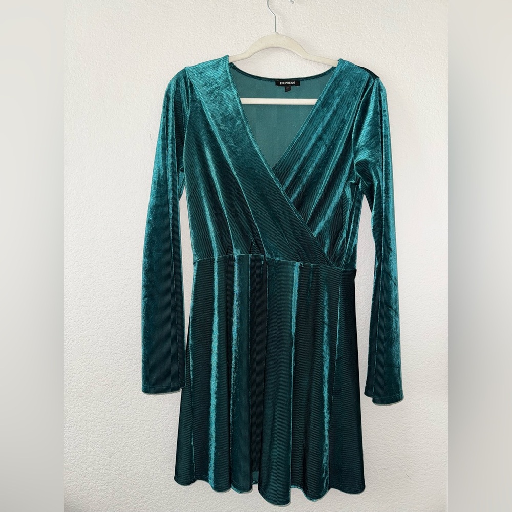 Express Teal Velvet Long Sleeve Dress